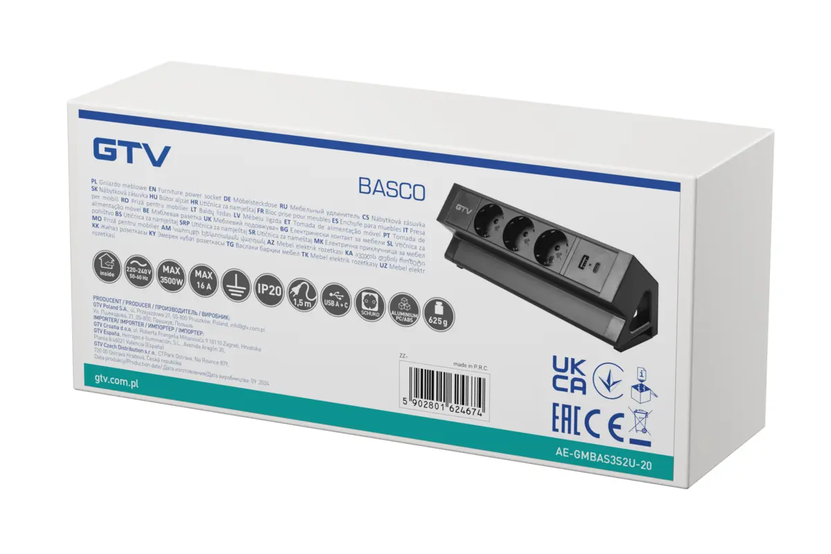 Priza birou BASCO, 3xSHUKO, USB A+C, negru [10]