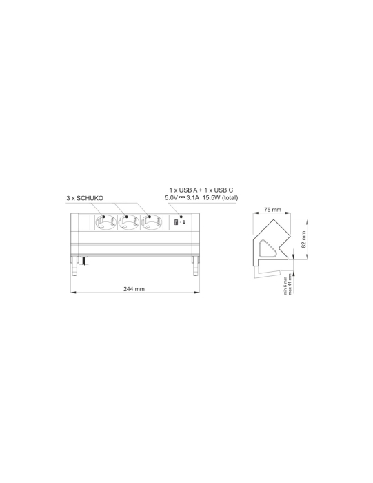 Priza birou DESKBOX 3xSchuko, USB A+C, aluminiu [6]