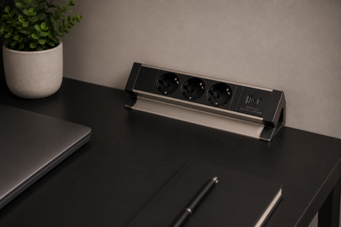 Priza birou DESKBOX 3xSchuko, USB A+C, aluminiu [3]