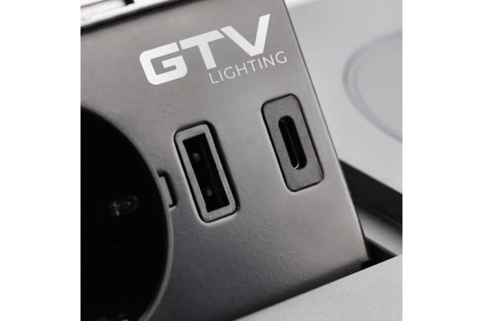 Priza incorporabila in blat AVARO PLUS 1xSCHUKO, USB A+C, incarcare WIRELESS, gri [3]