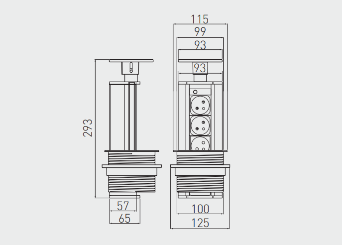 Priza incastrabilă rotundă GTV - 3xSCHUKO, Aluminiu, Cablu 1.8m [3]