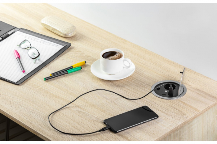 Priza incorporabila in blat CHARGER, 1xSCHUKO, 2xUSB, gri mat [2]
