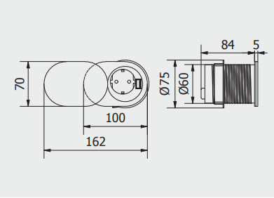 Priza incorporabila pentru blat SLIDE, 1xSCHUKO, 1xUSB 5V 2.4 A, finisaj inox, 60mm [4]