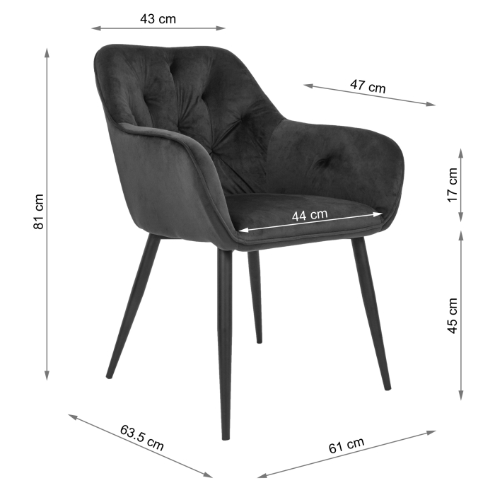 Scaun bucatarie/living catifea albastru, cadru negru, 81 x 61 cm [7]