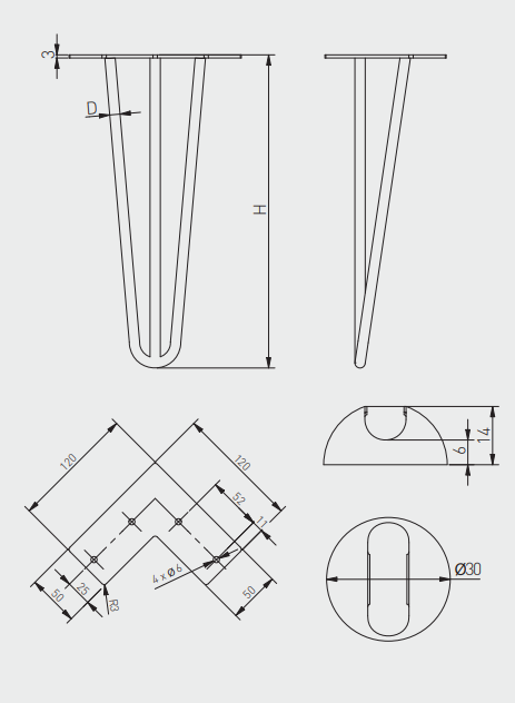 Set 4 Picioare de Masă ARTO H711 mm, Negru Mat [5]