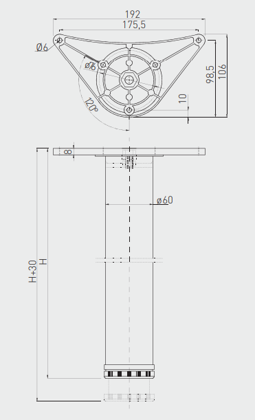 Set 4 picioare masa INNOVO 710/60, crom, reglabil [2]