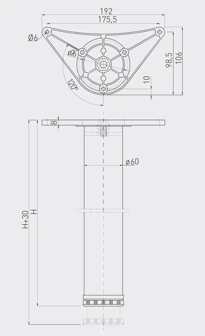 Set 4 picioare masa reglabile A6 820/60, crom [2]