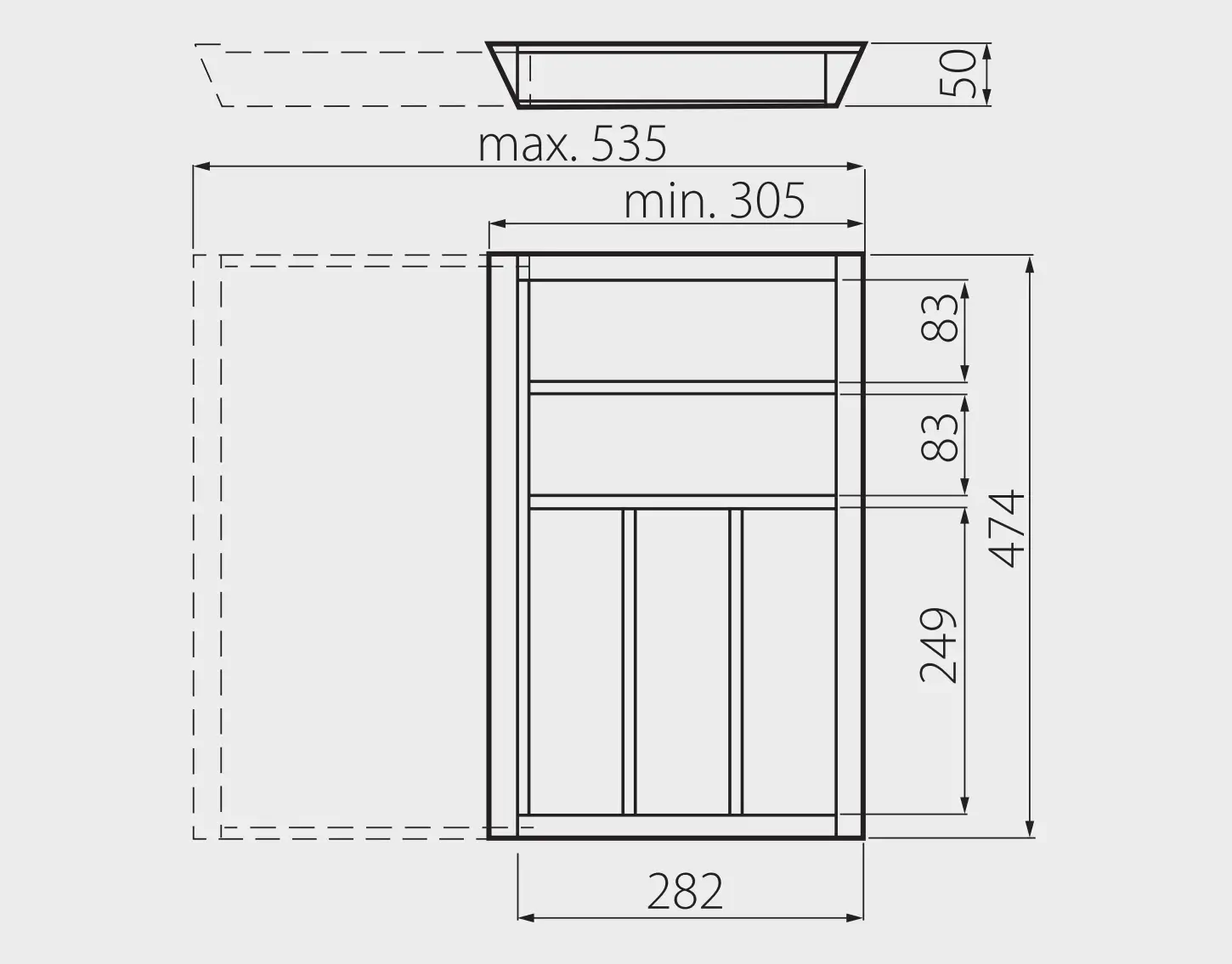 Suport tacamuri pentru sertar CUSTOMI A, ajustabil, lemn, l=500mm [5]