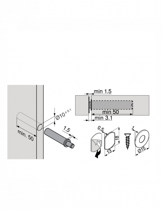 TIP-ON Blum cu Magnet Set, Versiune Scurtă, Gri [2]