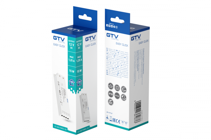 Transformator slim, EASY CLICK, 12V, 15W, 4 porturi MiniAmp, IP20 [2]