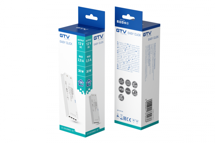 Transformator slim, EASY CLICK, 12V, 30W, 6 porturi MiniAmp, IP20 [3]