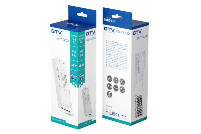 Transformator slim, EASY CLICK, 12V, 60W, 6 porturi MiniAmp, IP20 [2]