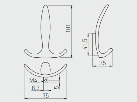 Agatatoare cuier E18,  finisaj aluminiu, 3 agatatori [2]