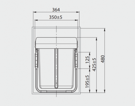 Cos gunoi pentru bucatarie incorporabil, 400, 2X20L, soft-close, extractie totala, gri antracit [1]