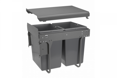 Cosuri gunoi - Cos gunoi pentru bucatarie incorporabil, 400, 2X20L, soft-close, extractie totala, gri antracit