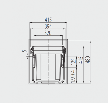 Cos gunoi incorporabil PRACTI ECO, 450, 2X20L, soft-close, extractie totala, gri antracit [3]