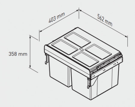 Cos gunoi PRACTI ECO incorporabil 600, 2X27L, soft-close, extractie totala, gri antracit [1]