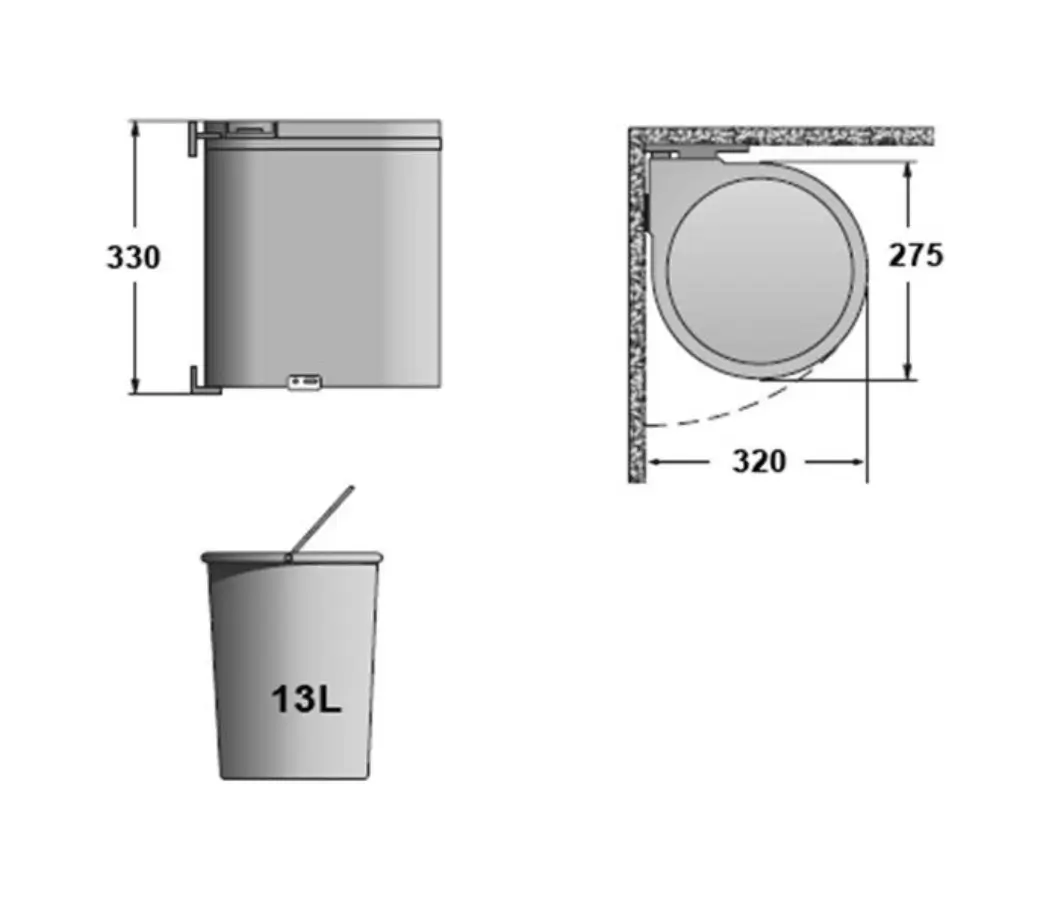 Cos gunoi incorporabil in dulap, 13L, plastic, gri [1]