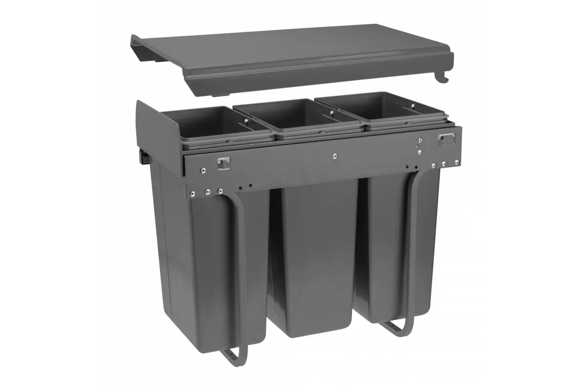 Cosuri gunoi - Cos gunoi incorporabil 3x10L, glisiere cu extractie totala, antracit