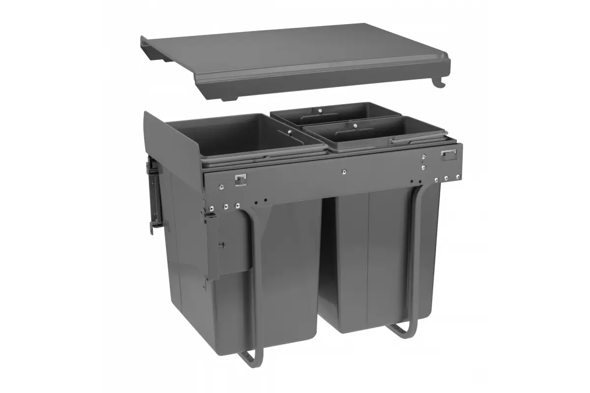 Cos gunoi PRACTI ECO incorporabil, 400 20L + 2X10L, soft-close, extractie totala, gri antracit [0]