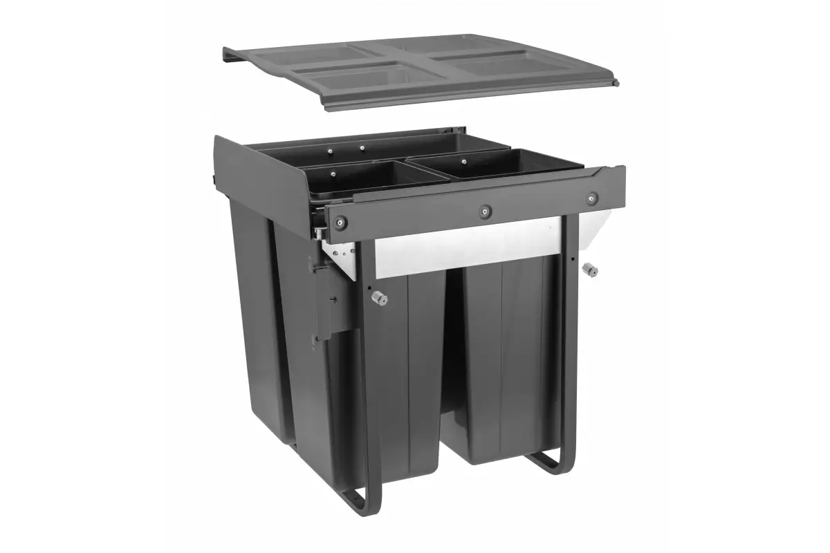 Cosuri gunoi - Cos gunoi PRACTI ECO incorporabil, 600 34l + 2X17L, soft-close, extractie totala, gri antracit