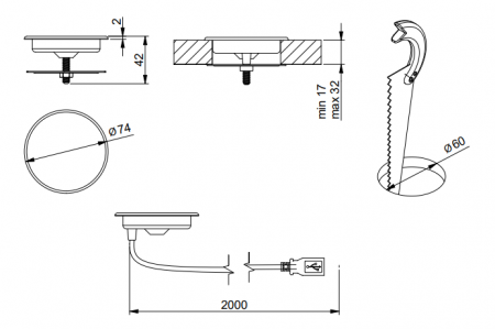 Încărcător Wireless LUX - Crom, Încastrabil, cablu USB 2m. [2]