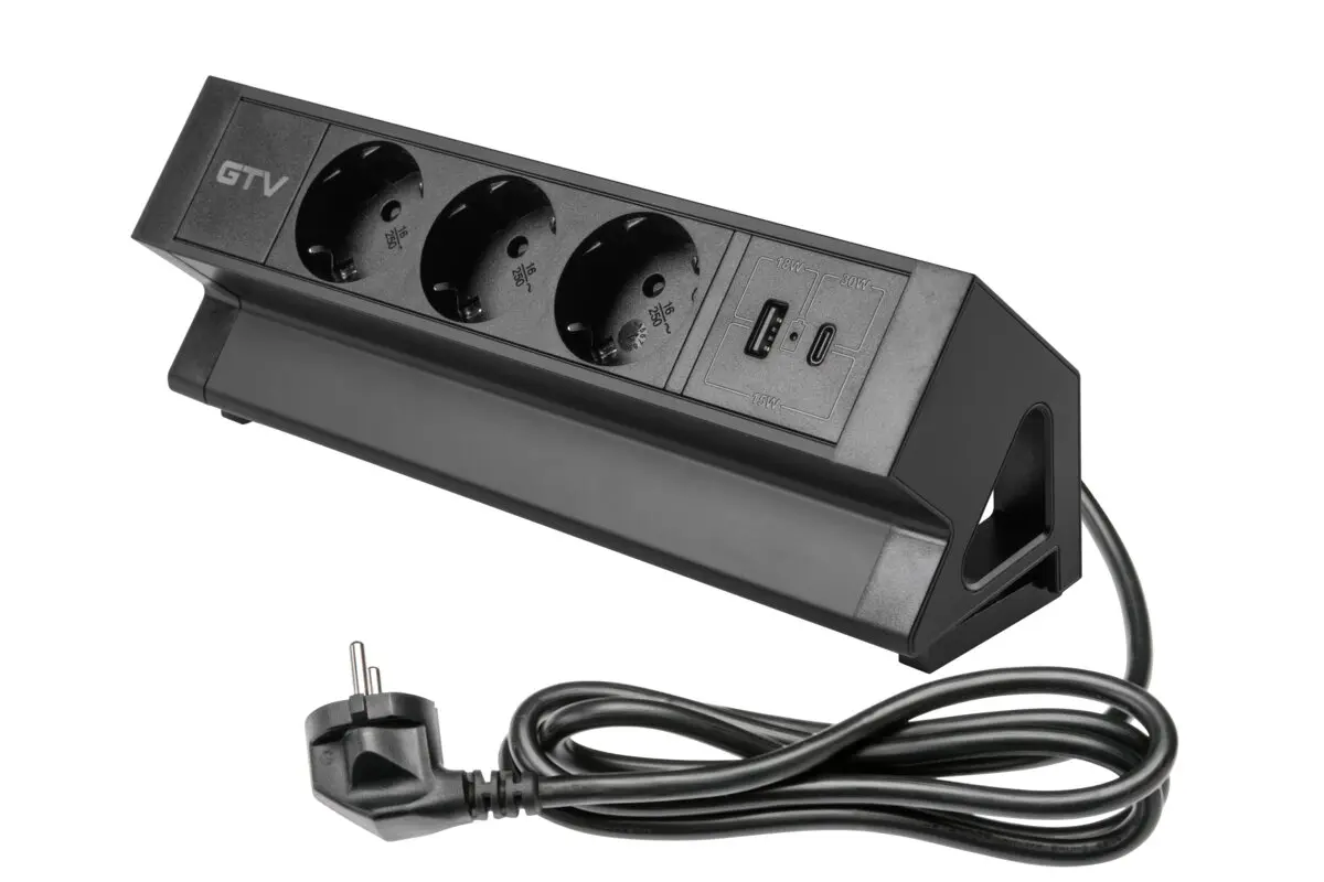 Priza birou BASCO, 3xSHUKO, USB A+C, negru