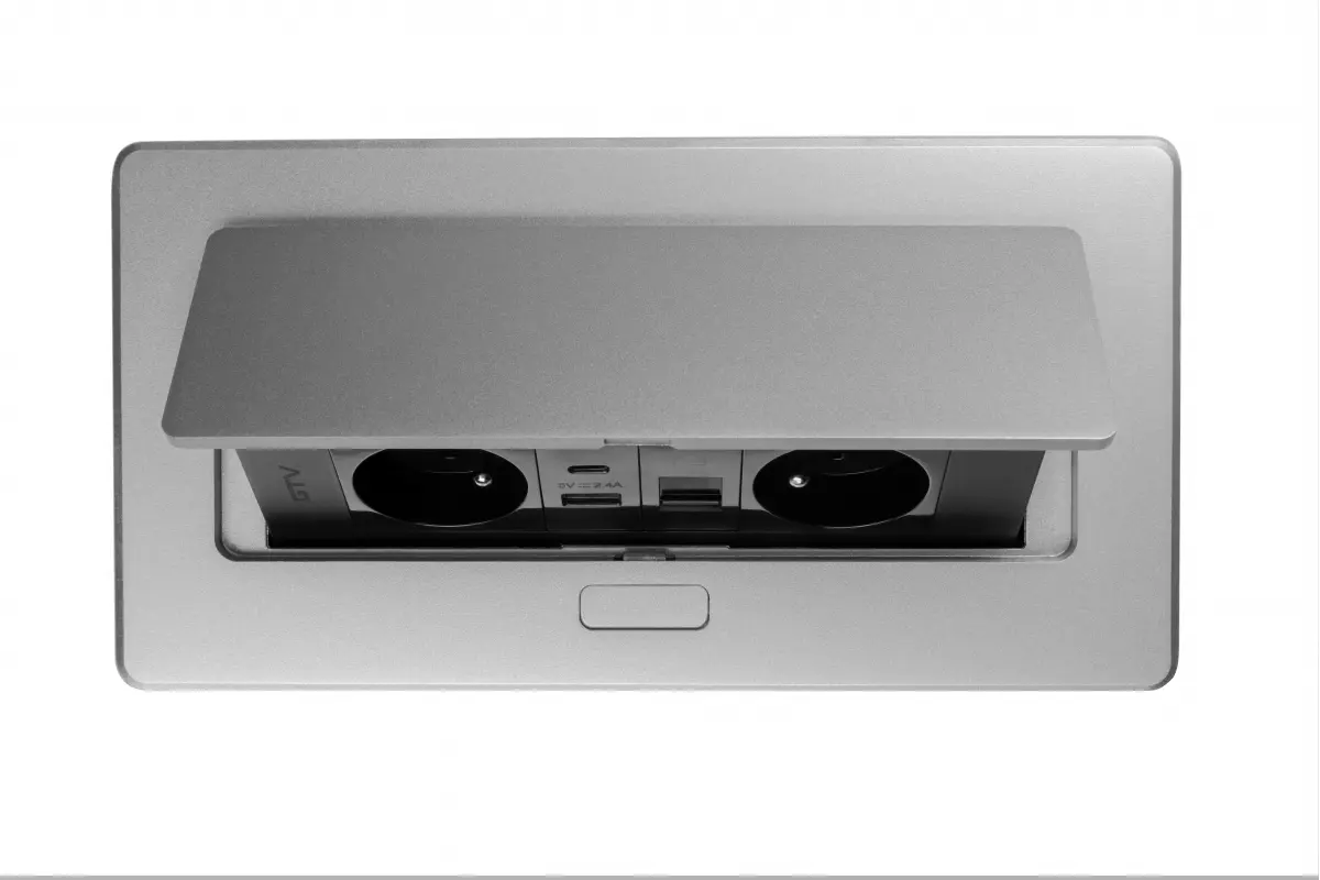 Priza incastrabila dreptunghiulara 2xSCHUKO, 2xUSB, 1xRJ45, negru mat [3]