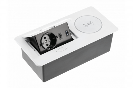 PRIZE INCORPORABILE IN BLAT - Priza incorporabila in blat AVARO PLUS 1xSCHUKO, USB A+C, incarcare WIRELESS, alb
