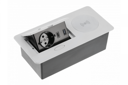 PRIZE INCORPORABILE IN BLAT - Priza incorporabila in blat AVARO PLUS 1xSCHUKO, USB A+C, incarcare WIRELESS, gri