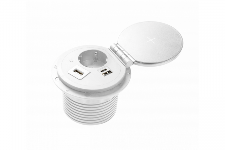PRIZE INCORPORABILE IN BLAT - Priza incastrabila in blat CHARGER PLUS, 1xSCHUKO, 2xUSB, HDMI, incarcare WIRELESS, alb