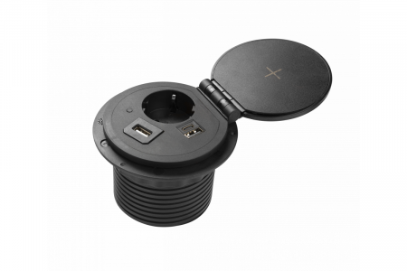 PRIZE INCORPORABILE IN BLAT - Priza CHARGER PLUS - Negru Mat, Încărcare Wireless, HDMI, USB A+C.