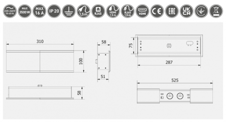 Priza incastrata in blat gri PRESTINO 2xSchuko, USB A+C, HDMI [4]