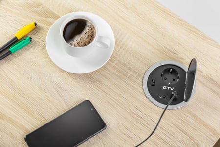 Priza incorporabila in blat CHARGER, 1xSCHUKO, 2xUSB, gri mat [3]