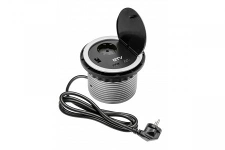 PRIZE INCORPORABILE IN BLAT - Priza incorporabila in blat CHARGER, 1xSCHUKO, 2xUSB, gri mat