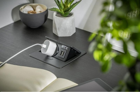Priza incorporabila in blat AVARO 1xSchuko, 2xUSB, negru mat [1]