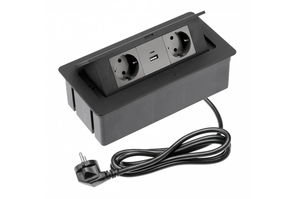 PRIZE INCORPORABILE IN BLAT - Priza incorporabila in blat birou 2xSchuko 2xUSB negru mat