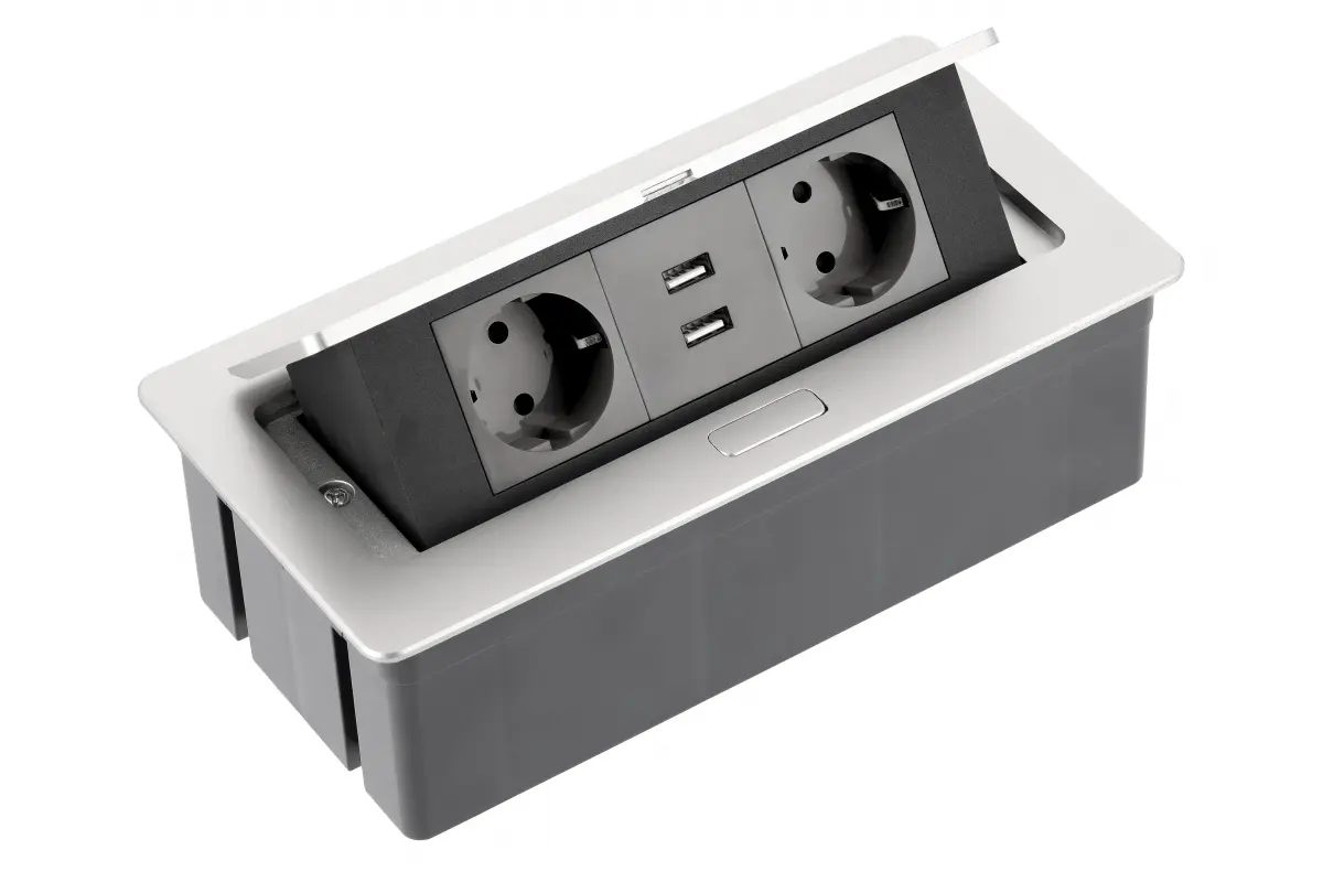 PRIZE INCORPORABILE IN BLAT - Priza incorporabila in blat bucatarie 2xSchuko 2xUSB aluminiu