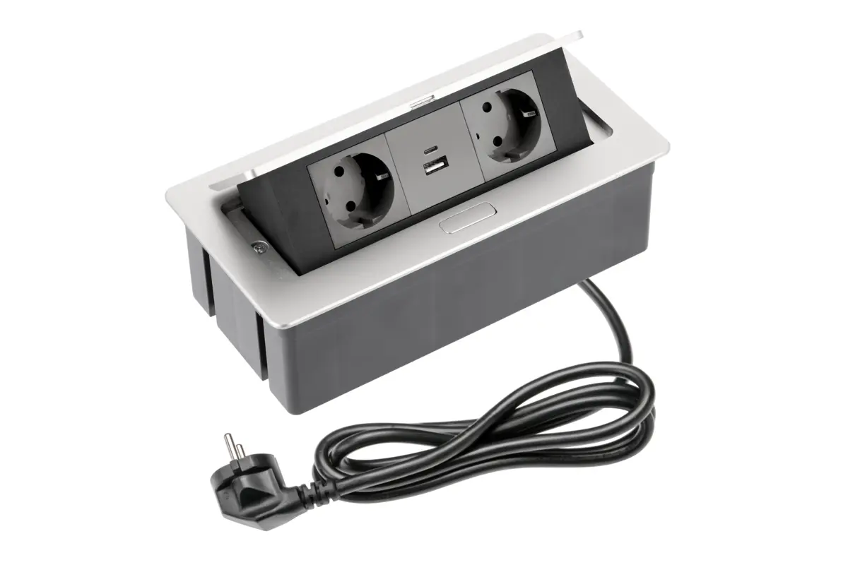 Prize incorporabile in blat - Priza incorporabila in blat bucatarie 2xSchuko 2xUSB aluminiu