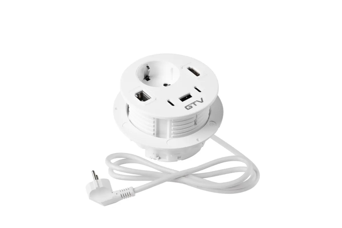 Prize incorporabile in blat - Priza incorporabila in blat RONDO, 1xSHUKO, 1xUSB-A, 2xUSB-C, HDMI, RJ45, alb