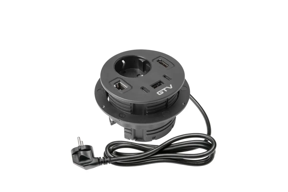 Prize incorporabile in blat - Priza incorporabila in blat RONDO, 1xSHUKO, 1xUSB-A, 2xUSB-C, HDMI, RJ45, negru