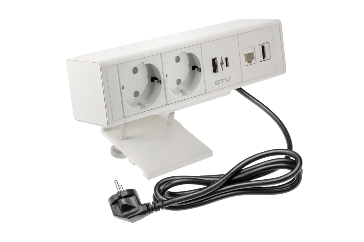 Priza pentru mobilier BAR, 2xSHUKO, USB A+C, HDMI, RJ45, alb