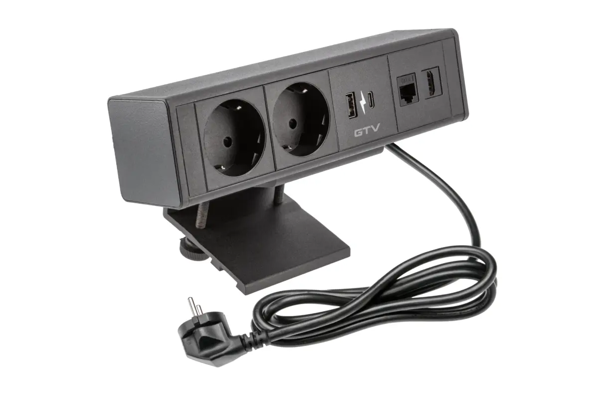 Prize incorporabile in blat - Priza pentru mobilier BAR, 2xSHUKO, USB A+C, HDMI, RJ45, negru