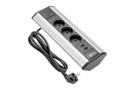 PRIZE INCORPORABILE IN BLAT - Priza pentru colt, 3xSCHUKO, 2xUSB, aluminiu