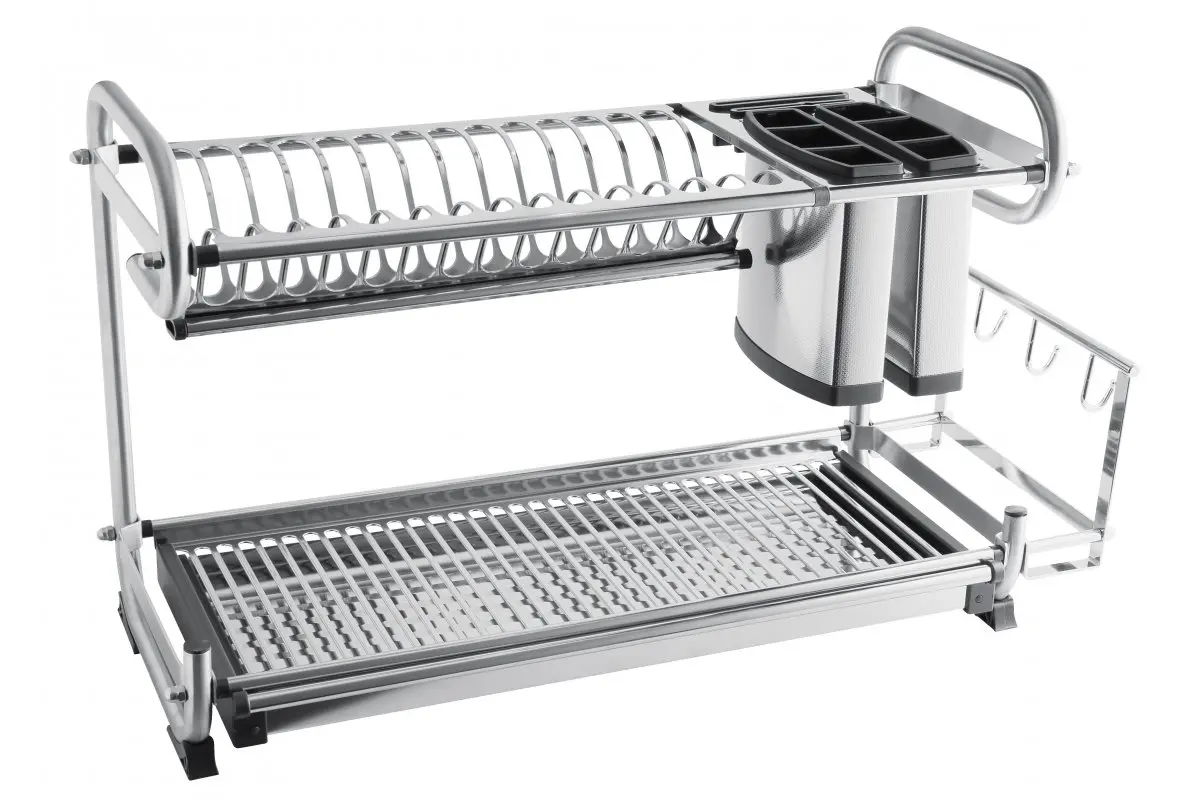 Scurgatoare vase - Scurgător de vase din inox pe două nivele pentru blat, suport tacâmuri inclus, 670x252x385 mm