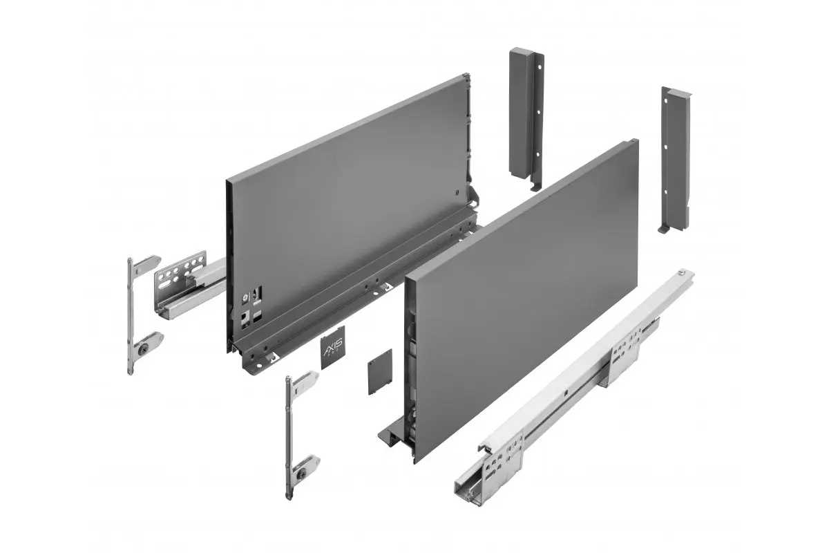 Glisiere sertar mobila - Sertar AXISPRO 300mm, H-199 mm, soft-close, extragere totala, antracit, 40kg