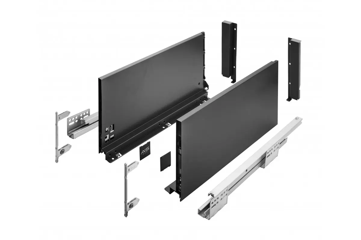 Glisiere sertar mobila - Sertar AXISPRO 300mm, H-199 mm, soft-close, extragere totala, negru, 40kg