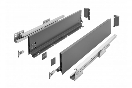 Glisiere sertar mobila - Sertar AXISPRO 400mm, H-116 mm, soft-close, extragere totala, antracit, 40kg
