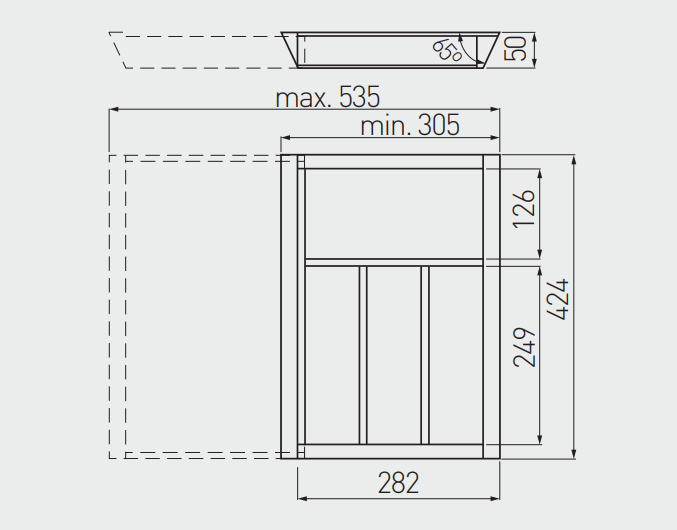Suport tacamuri pentru sertar CUSTOMI A, ajustabil, lemn, l=450mm [4]