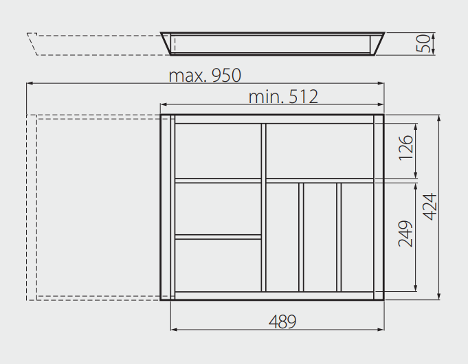 Suport CUSTOMI B reglabil pentru sertare, din lemn pentru MODERN BOX/ AXIS , l=450mm [5]
